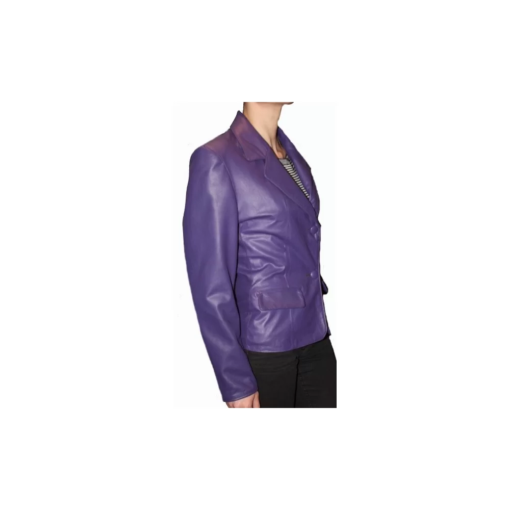 Veste en cuir d'agneau violet modèle Lina