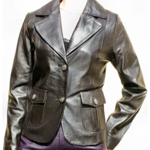 Veste cuir d'agneau noir modèle Malena
