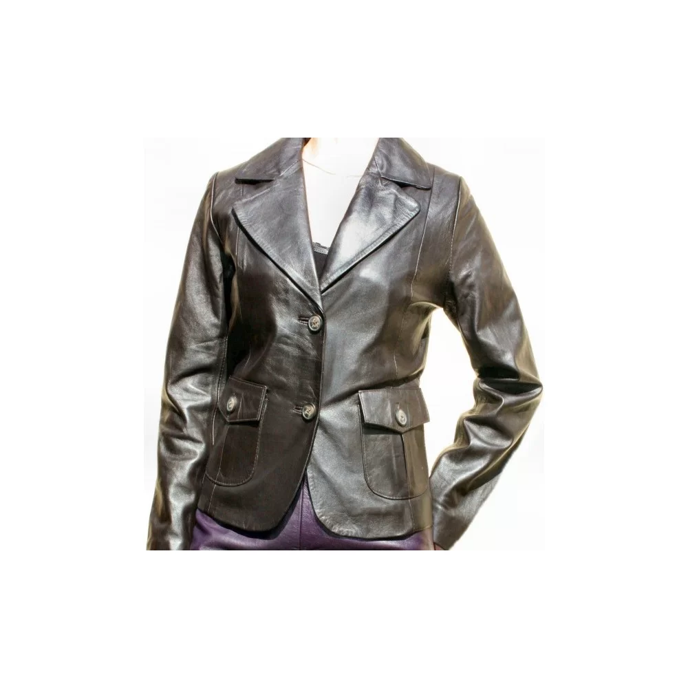 Veste cuir d'agneau noir modèle Malena