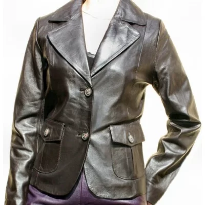 Veste cuir d'agneau noir modèle Malena
