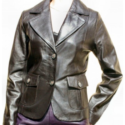 Veste cuir d'agneau noir modèle Malena