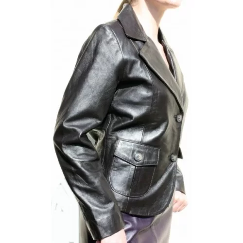 Veste cuir d'agneau noir modèle Malena