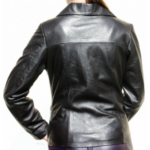 Veste cuir d'agneau noir modèle Malena