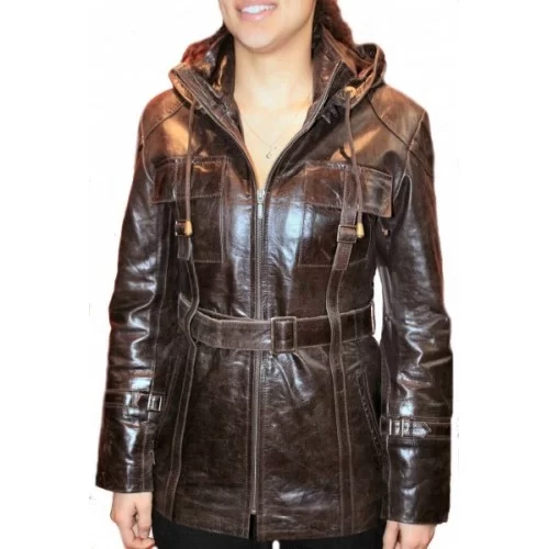 Veste cuir de vachette vintage capuche amovible modèle Karly