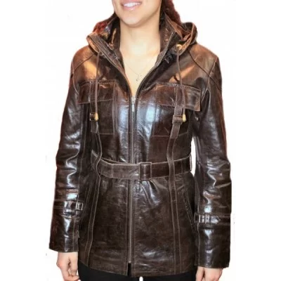 Veste cuir de vachette vintage capuche amovible modèle Karly