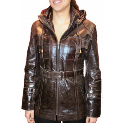 Veste cuir de vachette vintage capuche amovible modèle Karly