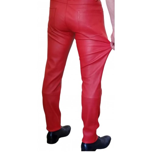 Pantalon cuir stretch jeans agneau rouge modèle Trinity