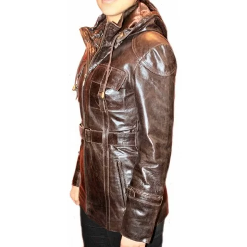Veste cuir de vachette vintage capuche amovible modèle Karly