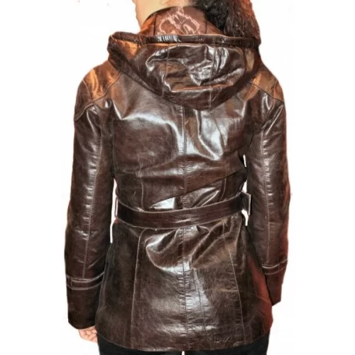 Veste cuir de vachette vintage capuche amovible modèle Karly