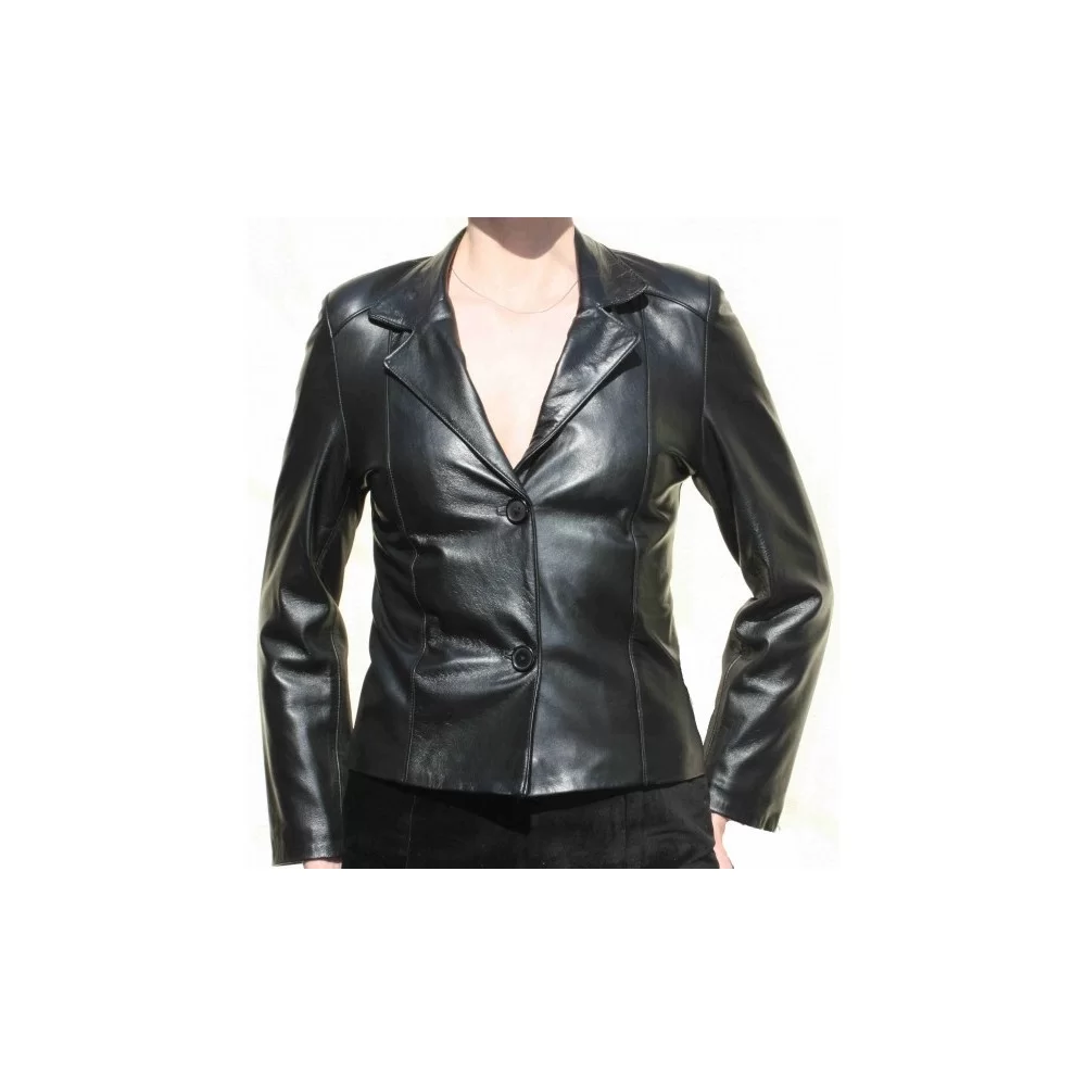 Veste cuir en agneau plongé noir modèle Josie