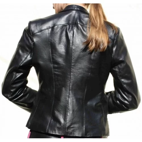 Veste cuir en agneau plongé noir modèle Josie