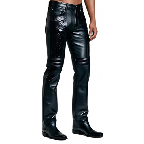Pantalon jeans cuir agneau plongé et python véritable modèle Arismona