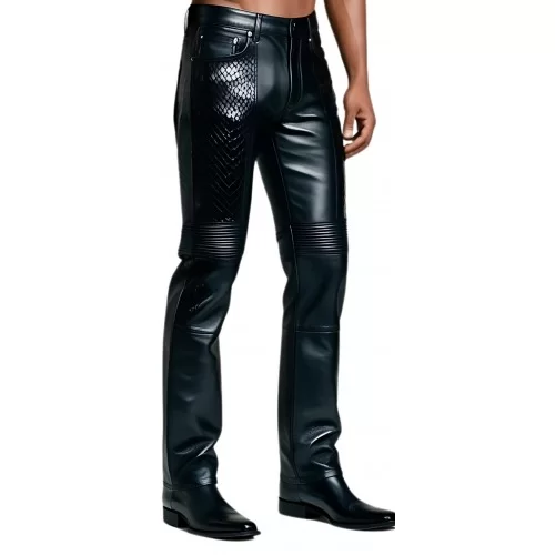 Pantalon jeans cuir agneau plongé et python véritable modèle Arismona