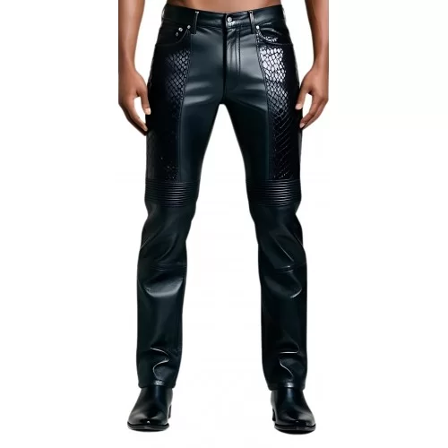 Pantalon jeans cuir agneau plongé et python véritable modèle Arismona