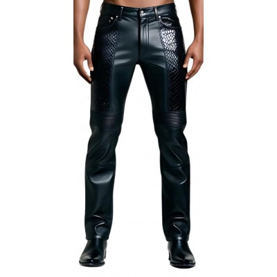 Pantalon jeans cuir agneau plongé et python véritable modèle Arismona