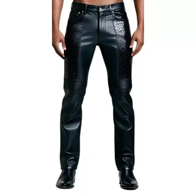 Pantalon jeans cuir agneau plongé et python véritable modèle Arismona