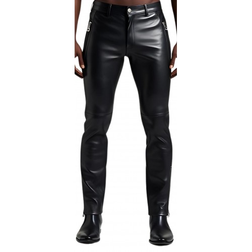 Pantalon cuir agneau avec fermetures éclairs côtés bas et haut et poches arrière modèle Lizia