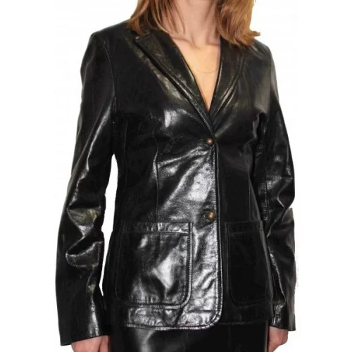 Veste cuir en agneau plongé noir modèle Jenny
