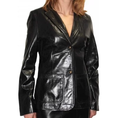 Veste cuir en agneau plongé noir modèle Jenny
