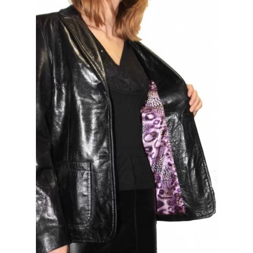 Veste cuir en agneau plongé noir modèle Jenny