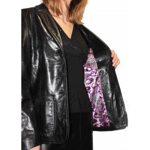 Veste cuir en agneau plongé noir modèle Jenny