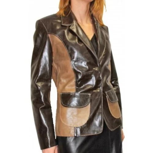 Veste femme cuir de vachette bicolore marrons modèle Ivana