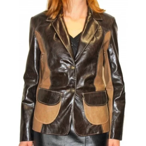 Veste femme cuir de vachette bicolore marrons modèle Ivana
