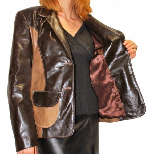 Veste femme cuir de vachette bicolore marrons modèle Ivana