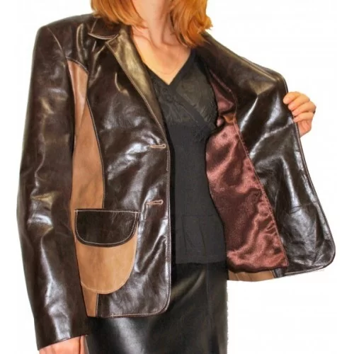 Veste femme cuir de vachette bicolore marrons modèle Ivana