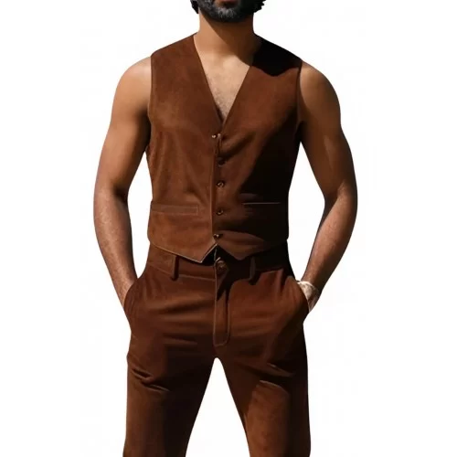 Gilet homme en agneau velours marron avant et arrière modèle Simeon