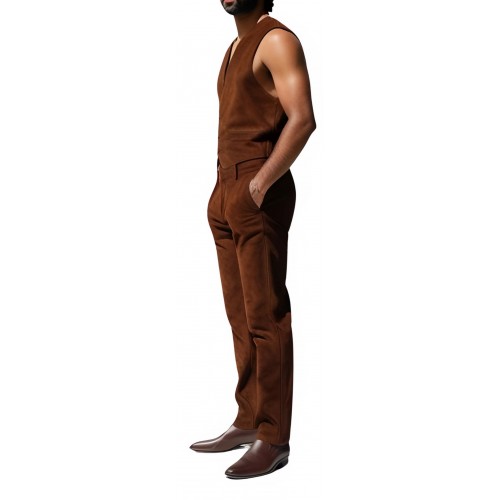 Gilet homme en agneau velours marron avant et arrière modèle Simeon