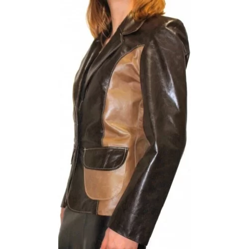 Veste femme cuir de vachette bicolore marrons modèle Ivana