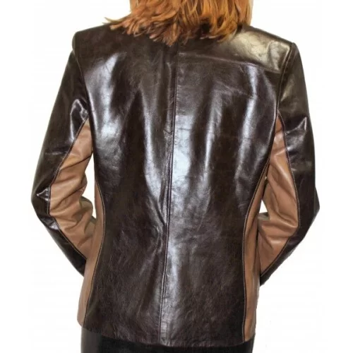 Veste femme cuir de vachette bicolore marrons modèle Ivana