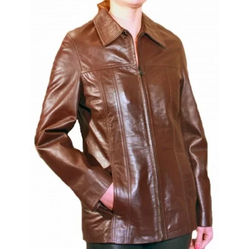 Veste en cuir d'agneau marron modèle Irène