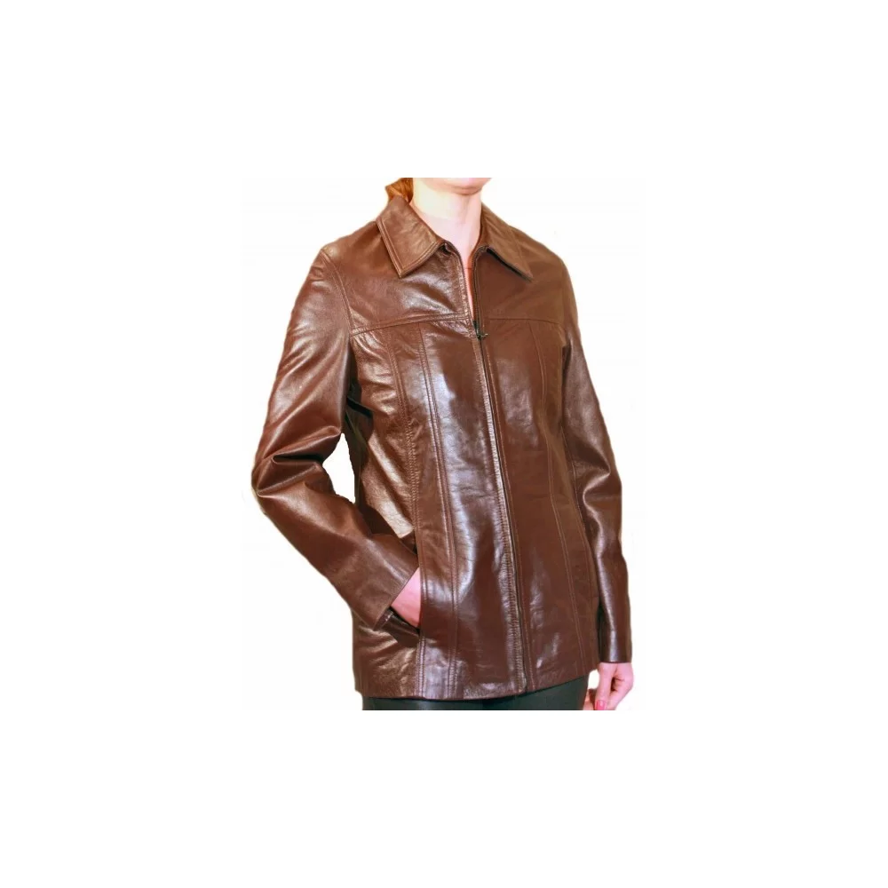 Veste en cuir d'agneau marron modèle Irène