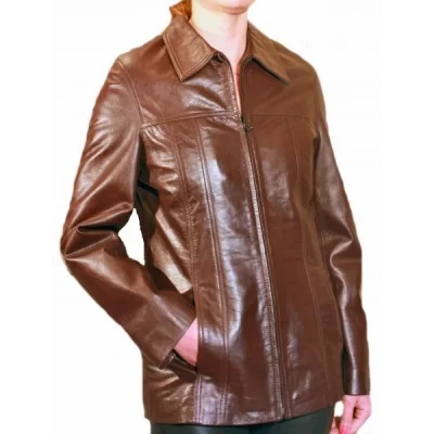 Veste en cuir d'agneau marron modèle Irène