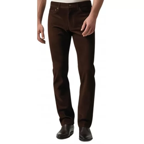 Pantalon jeans daim agneau velours marron modèle Vernia