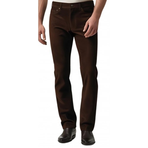 Pantalon jeans daim agneau velours marron modèle Vernia