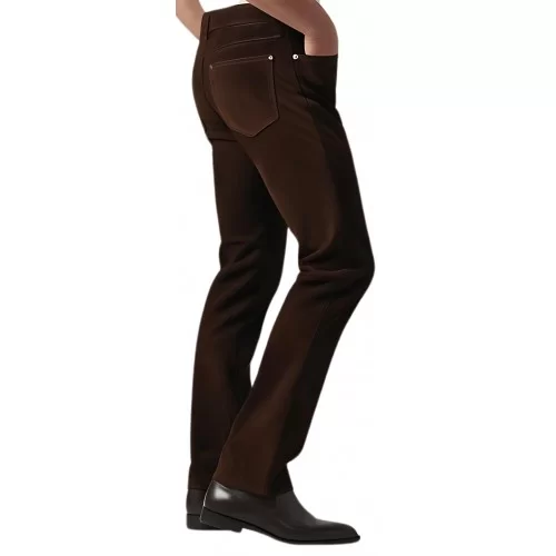Pantalon jeans daim agneau velours marron modèle Vernia