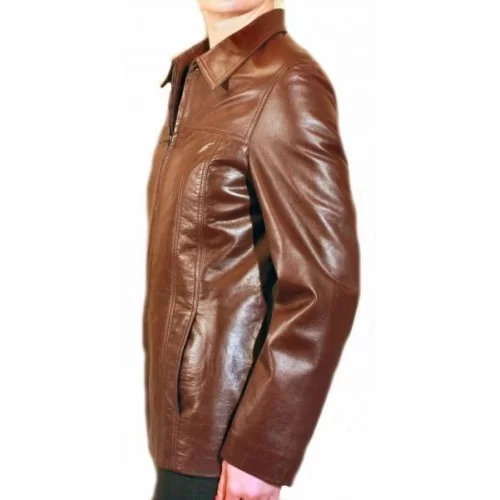 Veste en cuir d'agneau marron modèle Irène
