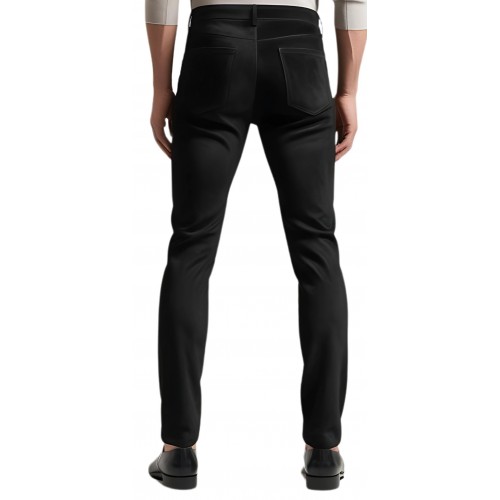Pantalon coupe jeans cuir stretch agneau velours noir modèle Xaviere