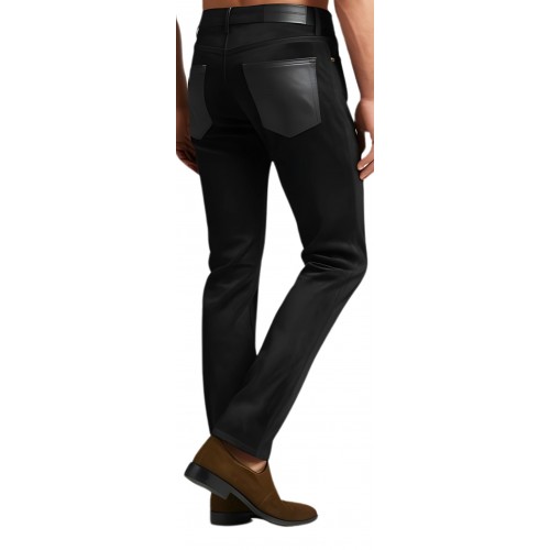 Pantalon type jeans agneau velours noir avec poches arrière noir en cuir modèle Liziane