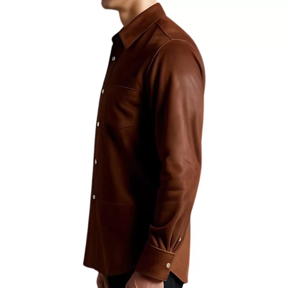 Chemise Western Homme En Daim Marron, Boutons Pression - Look Cowboy !