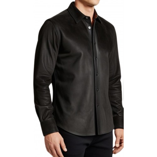 Chemise homme agneau velours noir et cuir modèle Parisse