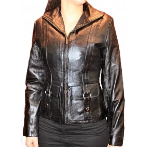 Veste en cuir d'agneau noir modèle Franza