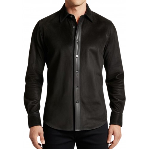 Chemise homme agneau velours noir et cuir modèle Parisse