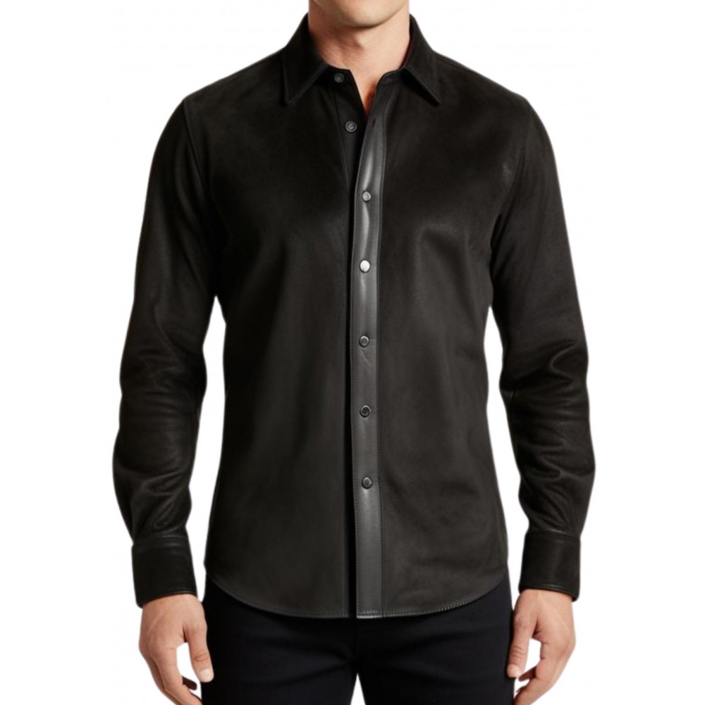 Chemise homme agneau velours noir et cuir modèle Parisse