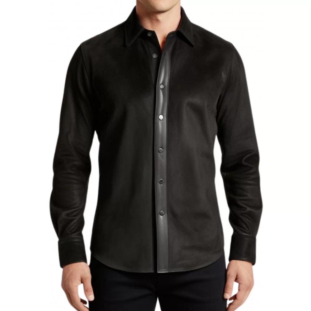 Chemise homme agneau velours noir et cuir modèle Parisse