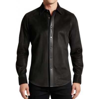 Chemise homme agneau velours noir et cuir modèle Parisse