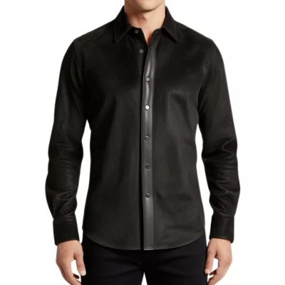 Chemise homme agneau velours noir et cuir modèle Parisse